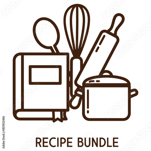 Recipe Bundle Icon Featuring Cookbook Utensils and Cookware for Culinary Concepts