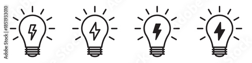 Light bulb, lamp with lightning icon, idea icons set.