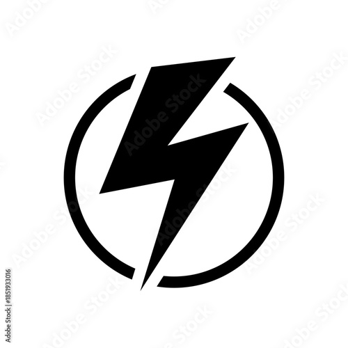 Electric Power Circle Icon with Lightning Bolt Symbol