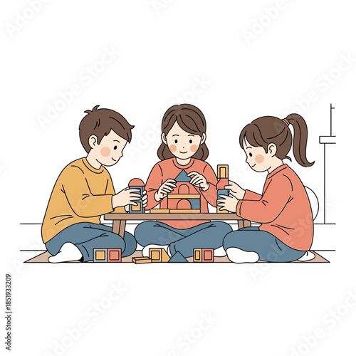 Joyful children developing essential skills through collaborative and imaginative block play activities