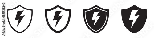 Shield with Lightning Bolt Icon Set for Power and Protection Concepts