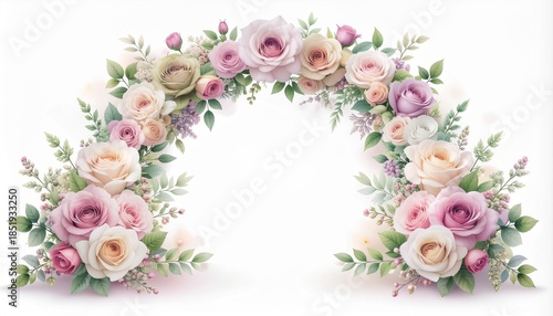 Wallpaper Mural Elegant pastel floral arch with blooming roses and delicate greenery, perfect for weddings, celebrations, or romantic decorative backdrops Torontodigital.ca