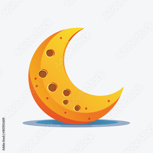 Cartoon Crescent Moon with Craters.