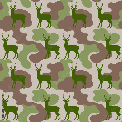 Deer silhouette with tactical camo pattern, hunting-inspired vector design for apparel, fabrics, gear, and outdoor art