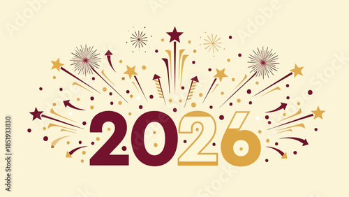 Embrace the vibrant arrival of the new year 2026 with an exuberant display of sparkling fireworks and festive confetti, symbolizing a cheerful fresh start and celebratory moments