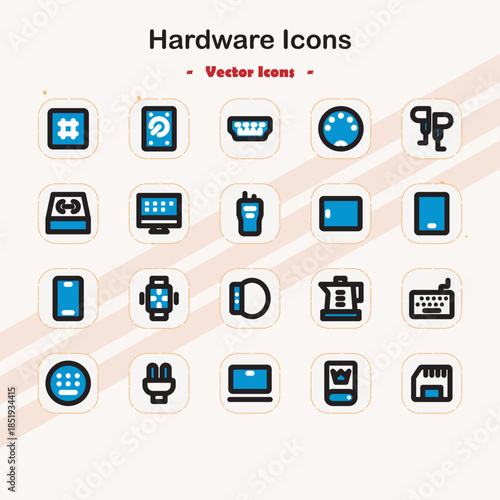 Computer hardware system interface control panel icons collection