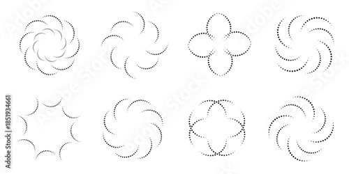 Abstract swirl line circle shape set, dynamic brush stroke elements