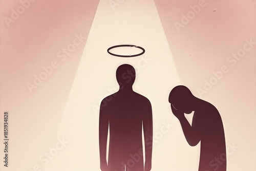 silhouette angel with halo and remorseful figure clip art preview