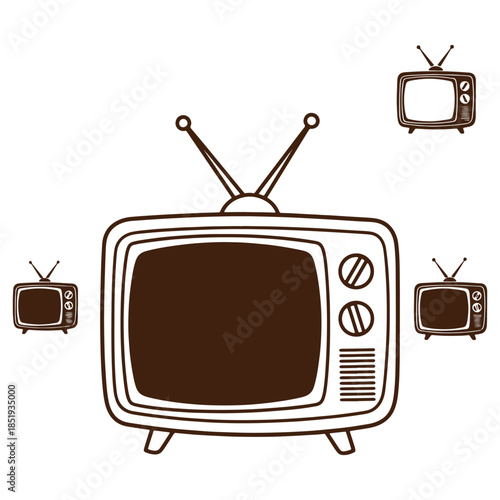 Vintage Television Set Illustration with Multiple TV Icons Isolated on Transparent Background
