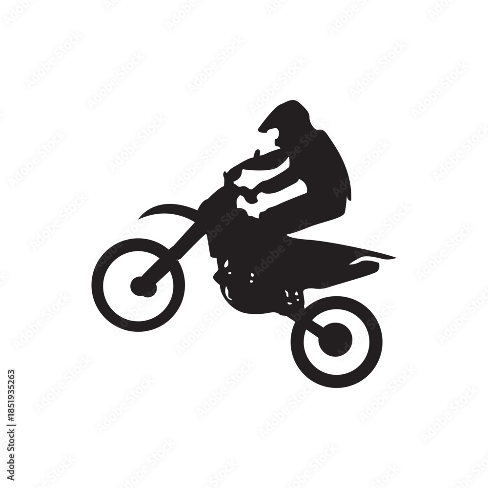 Fototapeta premium Jumping motocross silhouette. Dirt bike mid-jump silhouette with rider. perfect for motocross, youth sports and event promos. Scalable EPS/PNG.
