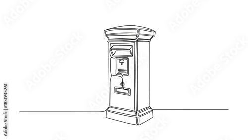 Vintage mailbox design in minimalist line art style  