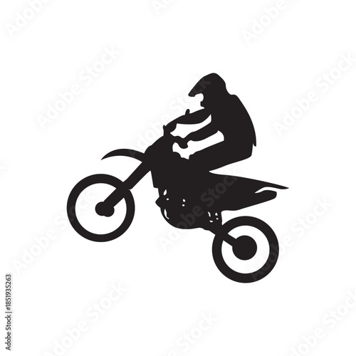 Jumping motocross silhouette. Dirt bike mid-jump silhouette with rider. perfect for motocross, youth sports and event promos. Scalable EPS/PNG.