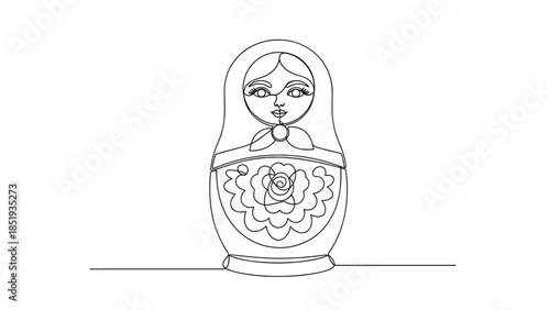Traditional Russian matryoshka doll with floral design outline  