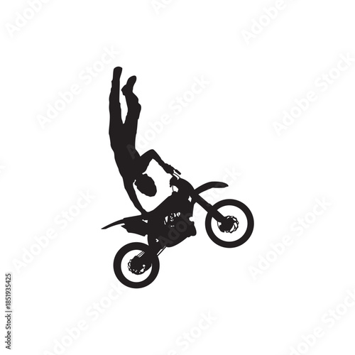 Freestyle motocross silhouette. Motocross rider performing the superman stunt. perfect for motocross, extreme sport and event graphics. Editable vector.