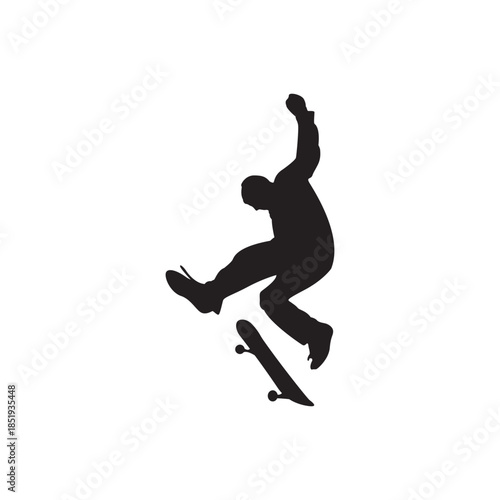 Ollie skate silhouette. Skateboarder executing an ollie. bold silhouette for youth, sport and lifestyle designs. Print ready vector