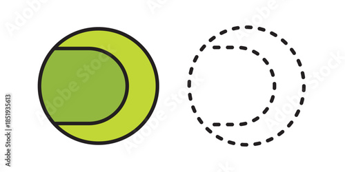 Tennis ball icon with solid color and dashed outline version. Suitable for traditional sports, school games, education materials, and infographic designs. Editable vector.