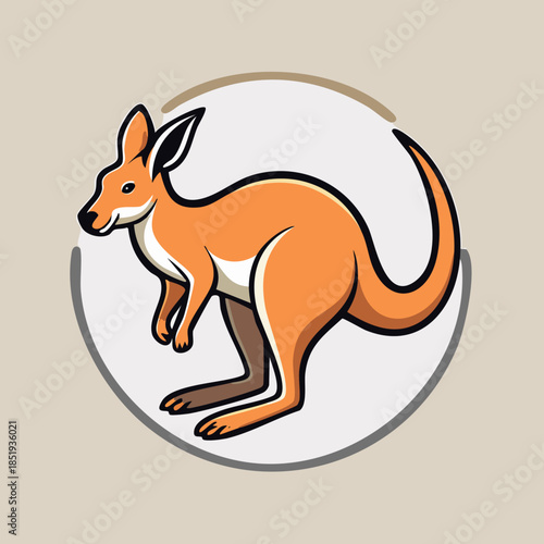 Cartoon Kangaroo Illustration in a Circle Frame.