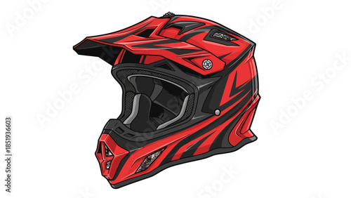 Red and black motocross helmet with graphic decals shown against a white background