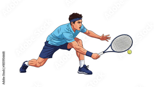 Pixel art tennis player executing a low forehand volley with a ball