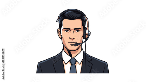 Portrait of a man in a suit wearing a headset pixelated art style