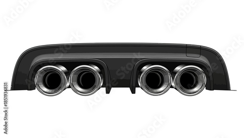 Rear view of a black car diffuser with four chrome exhaust tips