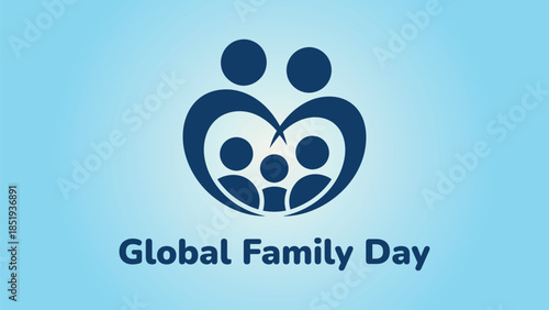 Global Family Day minimal logo illustration representing unity love and togetherness with modern family symbol on soft blue background for awareness and celebration design