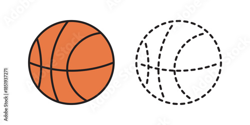 Basketball court style solid and dashed outline vector. Basketball icon with court line pattern in solid and dashed outline. Flat vector design for sports branding and UI.
