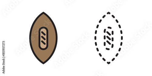 American Football icon solid and dashed vector. American football vector icon with solid and dashed outline. Minimal flat design for sports app, logo, and infographic.