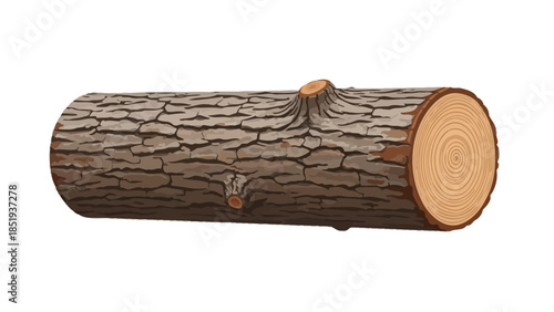 A horizontal illustration of a roughbarked log with visible growth rings on the end