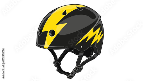 Black and yellow skateboard helmet with lightning bolt graphics