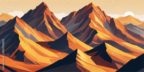 Epic mountain illustration showcasing angular peaks and vibrant orange gradient layers