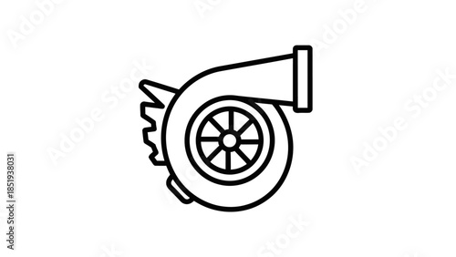 Black and white outline icon of a turbocharger assembly viewed from the side