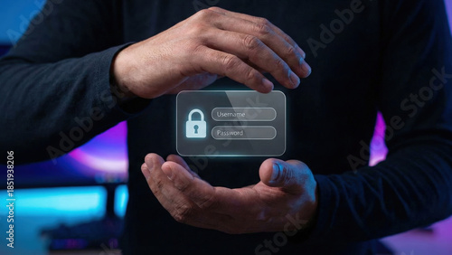 Cyber security login protection data privacy secure password username digital lock authentication concept futuristic interface