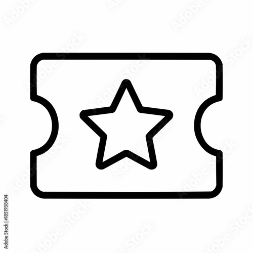 Line icon of a raffle ticket with star — entry ticket, black on white, square minimalist style