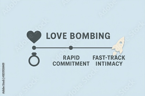 Exploring the Concept of Love Bombing with Visual Elements Representing Rapid Commitment and Fast Track Intimacy in Modern Relationships captured with clarity