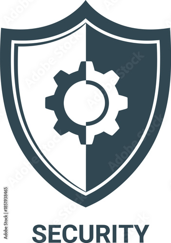 Security shield logo with gear icon isolated on transparent background