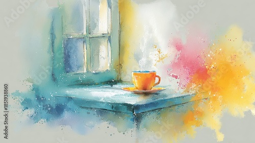 A Serene Morning with a Cup of Coffee by the Window for a Peaceful Start of the Day