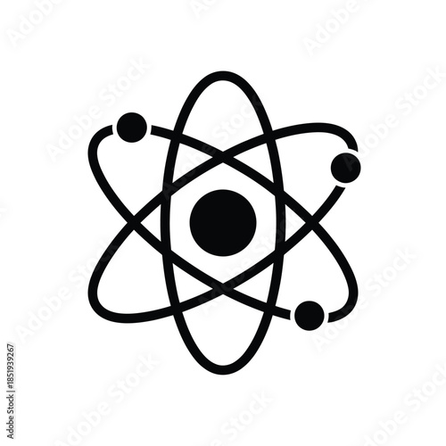 Simple black and white illustration of an atom with orbiting electrons