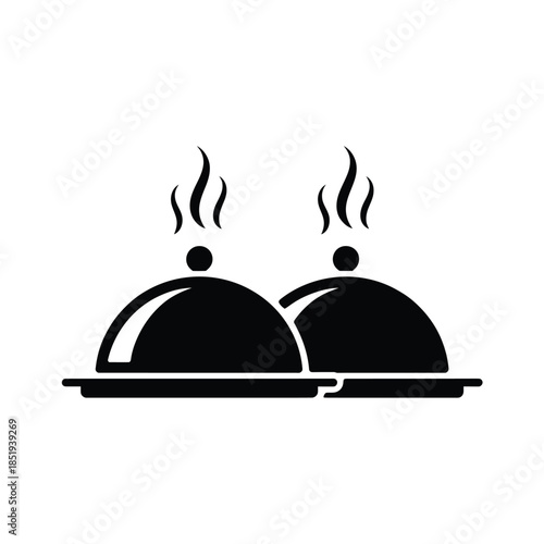 Two covered dishes on a platter steaming and ready to serve