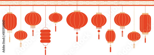chinese red lantern hanging banner for lunar new year celebration