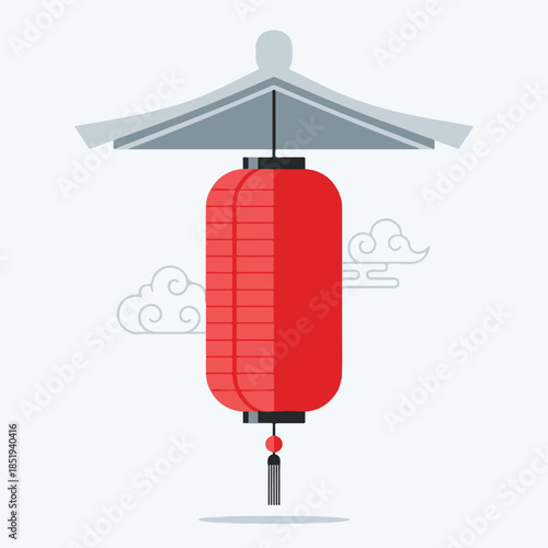 Red Lantern Hanging Under Roof