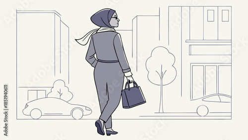 Illustration of a Person Walking on City Street.