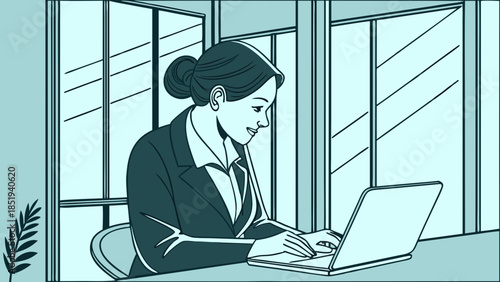 Illustration of a Person Working on a Laptop by the Window.