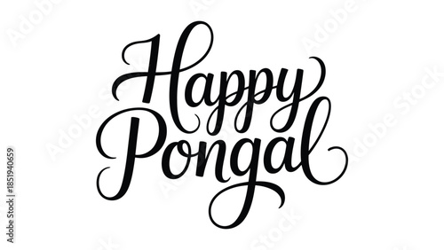 Happy Pongal elegant calligraphy typography design with artistic hand lettering isolated on white background for south indian harvest festival