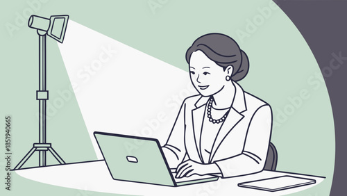 Illustration of a Person Working on a Laptop with Studio Lighting.