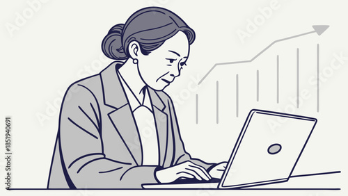 Illustration of a Professional Working on a Laptop Business and Growth Concepts.