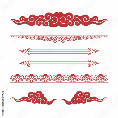 Traditional Chinese Cloud and Wave Ornaments Vector Decorative Borders Set