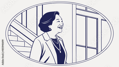 Illustration of a Smiling Person in a Framed Portrait.