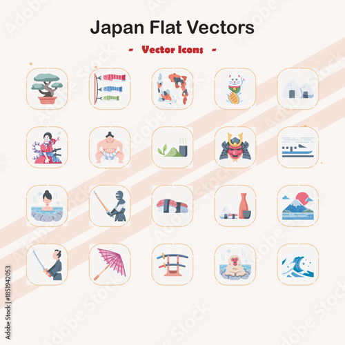 Collection of Japanese Flat Vector Icons