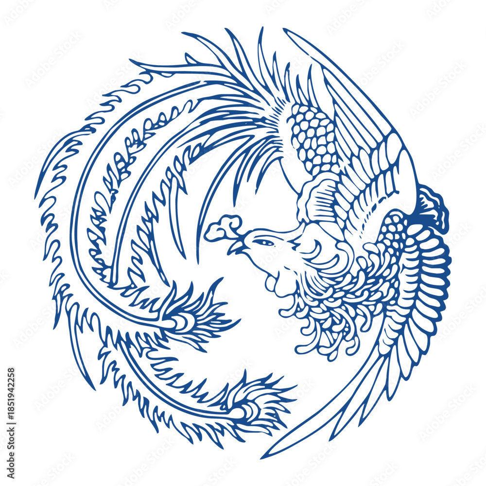 Fototapeta premium Chinese Blue and White Porcelain Pattern, Traditional Vector Design